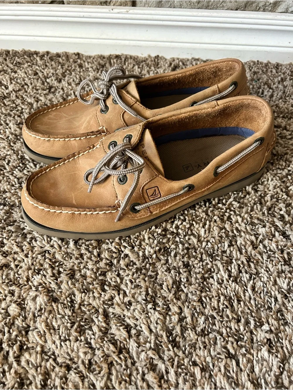 90s Retro Sperry Cognac Leather 2-Eye Boat Shoes Preppy Lace Up Leather